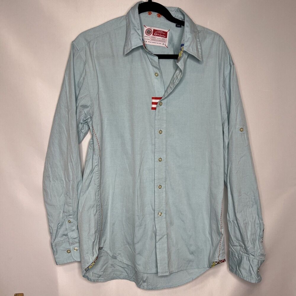 Robert Graham Mens Large Dress Shirt Freshly Laundered Great Detailing Embroider
